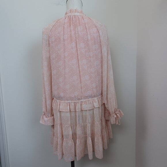 Rebecca Minkoff Dress Dyan Drop Waist Pink White Floral Ruffles Womens X Small - Picture 3 of 15